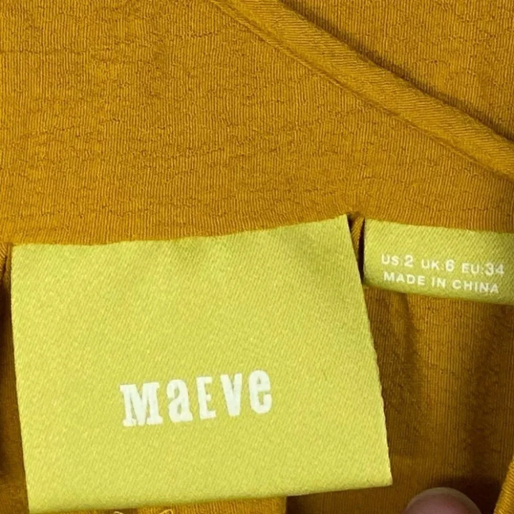 Anthropologie Maeve Brearly Mustard‎ Yellow Open Shoulder Ruffle Top Size 2 Boho - Picture 4 of 15